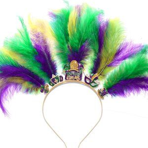 Mardi Gras Headbands Women Feather Mask Fleur De Lis Costume Accessory